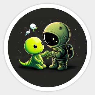 Cute Alien and an astronaut standing together Sticker